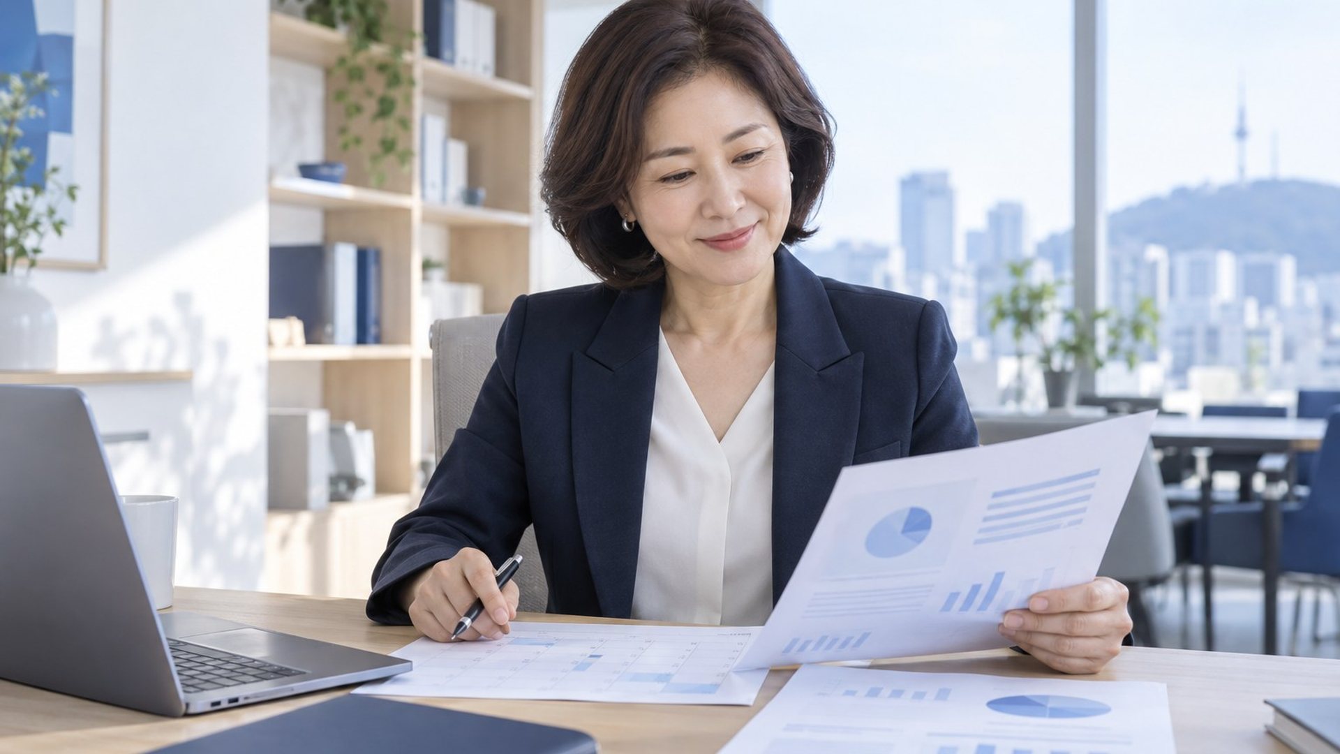 PG사 입금일 · 여성이 결제 내역 서류를 확인하는 장면(연출 사진)